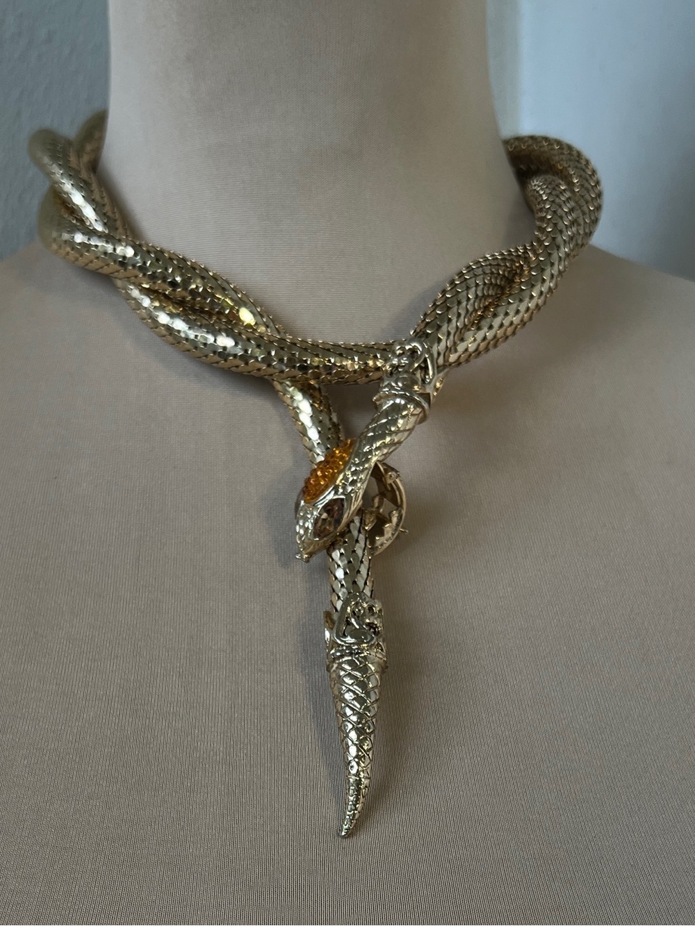 Whiting & Davis Vintage Mesh Snake Belt Necklace Lariat Serpent Signed 46” - Picture 14 of 16